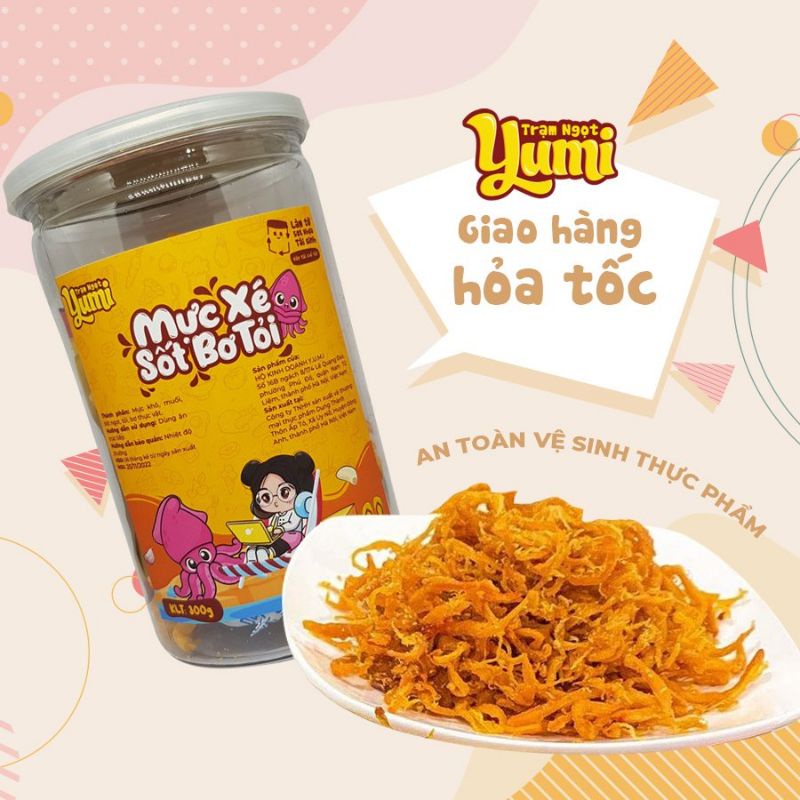Mực xé sợi sốt bơ tỏi Yumi đồ ăn vặt hải sản khô thơm ngon