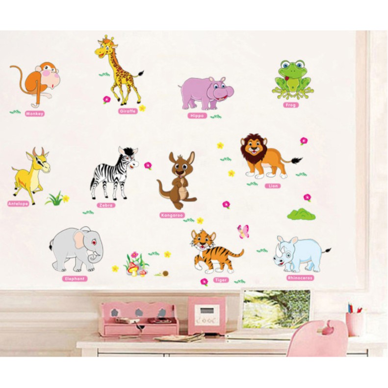 Decal dán tường thú chữ hồng có keo sẵn
