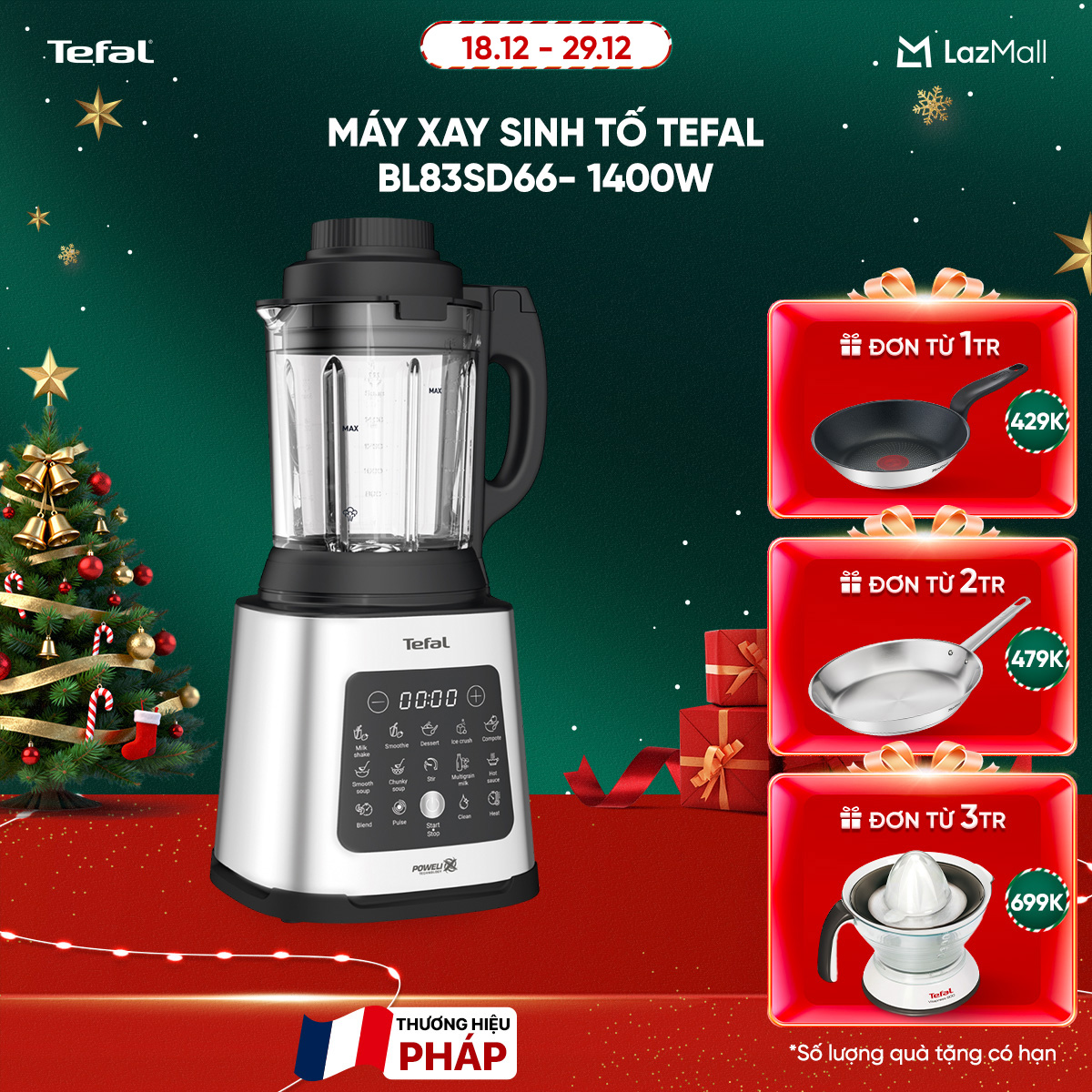   DEAL RẺ CHẠM SÀN MUA LÀ CÓ QUÀ  SỐ LƯỢNG CÓ HẠN  Máy xay sinh tố và làm sữa hạt đa năng Tefal BL83SD66 - 1400W 