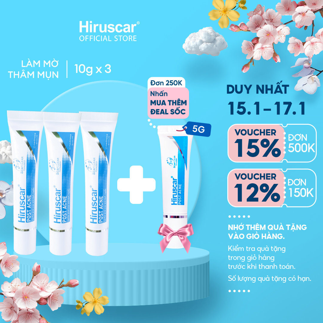 Bộ 3 Gel làm mờ sẹo mụn và thâm mụn Hiruscar Post Acne 10g