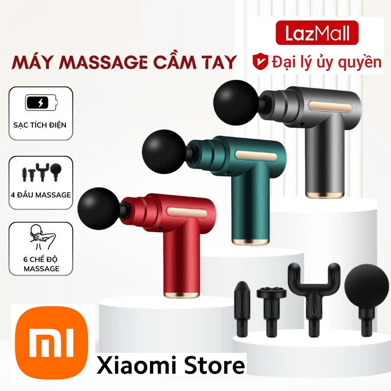 King The Nights Xiaomi INC LazMall Máy Massage Cầm Tay Mini, Súng Massage Xách Tay Body 6 Tiêu Chuẩn Cấp Độ Nâng Cao Máy Massage Gun KH-720 Cổ Đồng 6 Chế Độ ( 4 Đầu Massage ) Giảm Căng Cứng Cơ, Đau Nhức, Tăng Cường Sự Lưu Thông Máu.