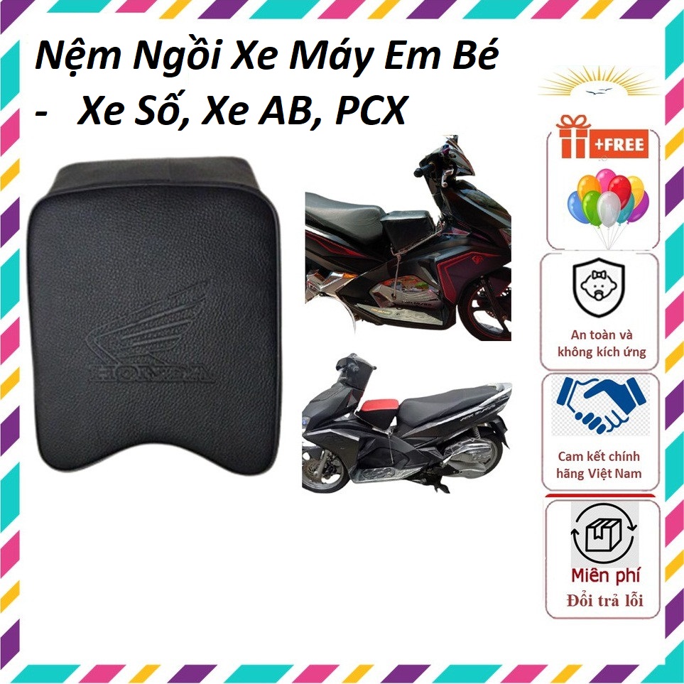 Nệm ngồi xe máy cho bé có gác chân -nệm ngồi xe máy em bé - xe số, xe ab, pcx , yên nệm, không tựa,có gác chân,an toàn cho bé