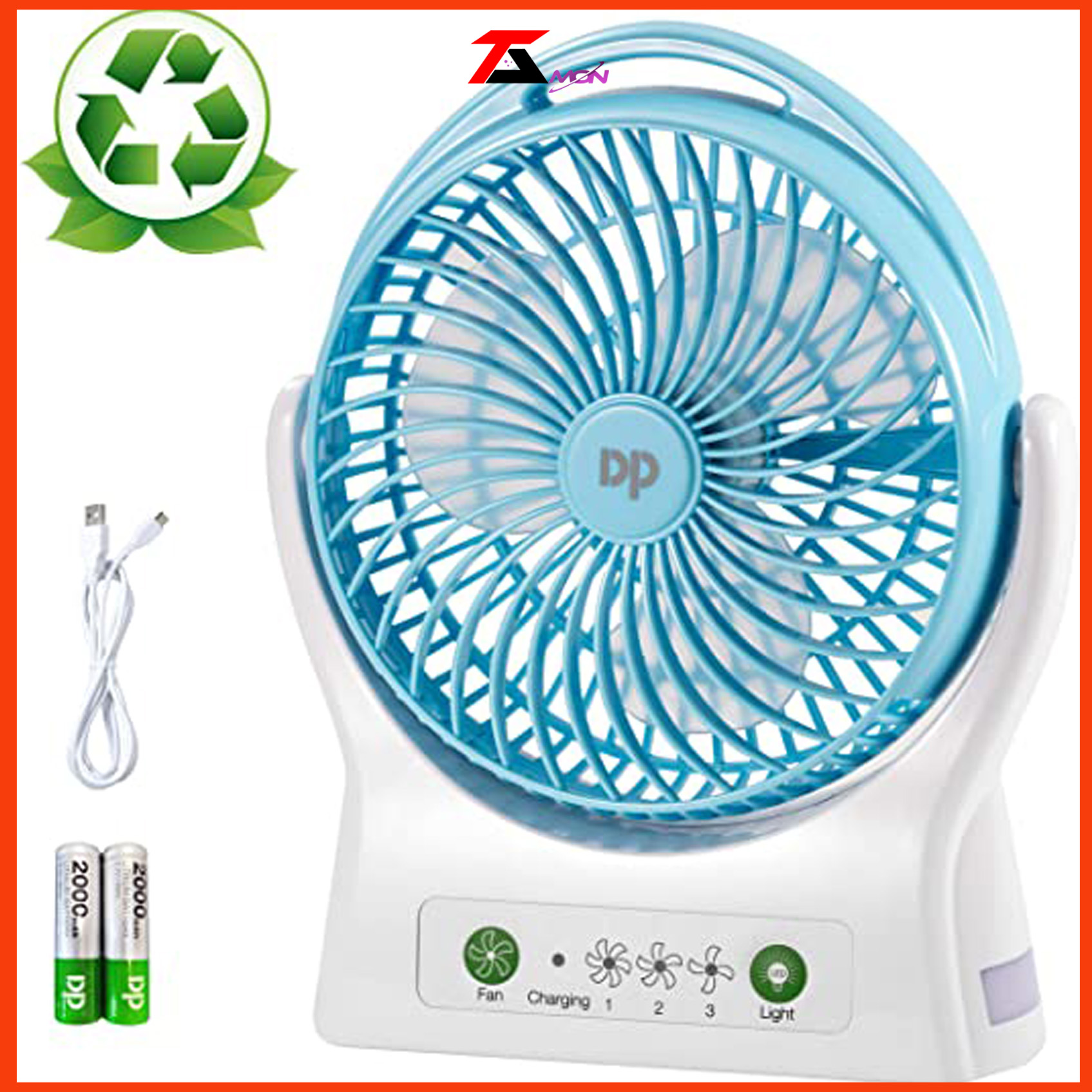 [TMS-7605] Quạt để bàn - văn phòng DP7605 + đi kèm 2 viên pin và sạc, quạt cực mạnh, pin rời dế thay thế