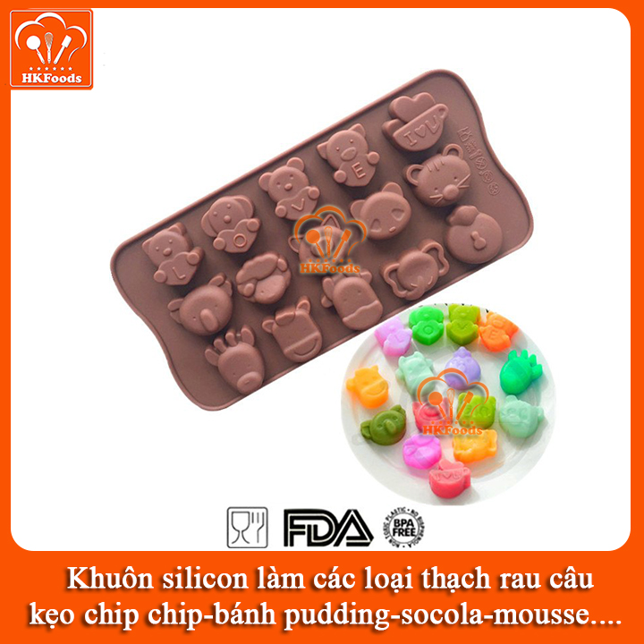 KHUÔN SILICON LÀM THẠCH RAU CÂU SOCOLA 15 HÌNH THÚ CẦM CHỮ