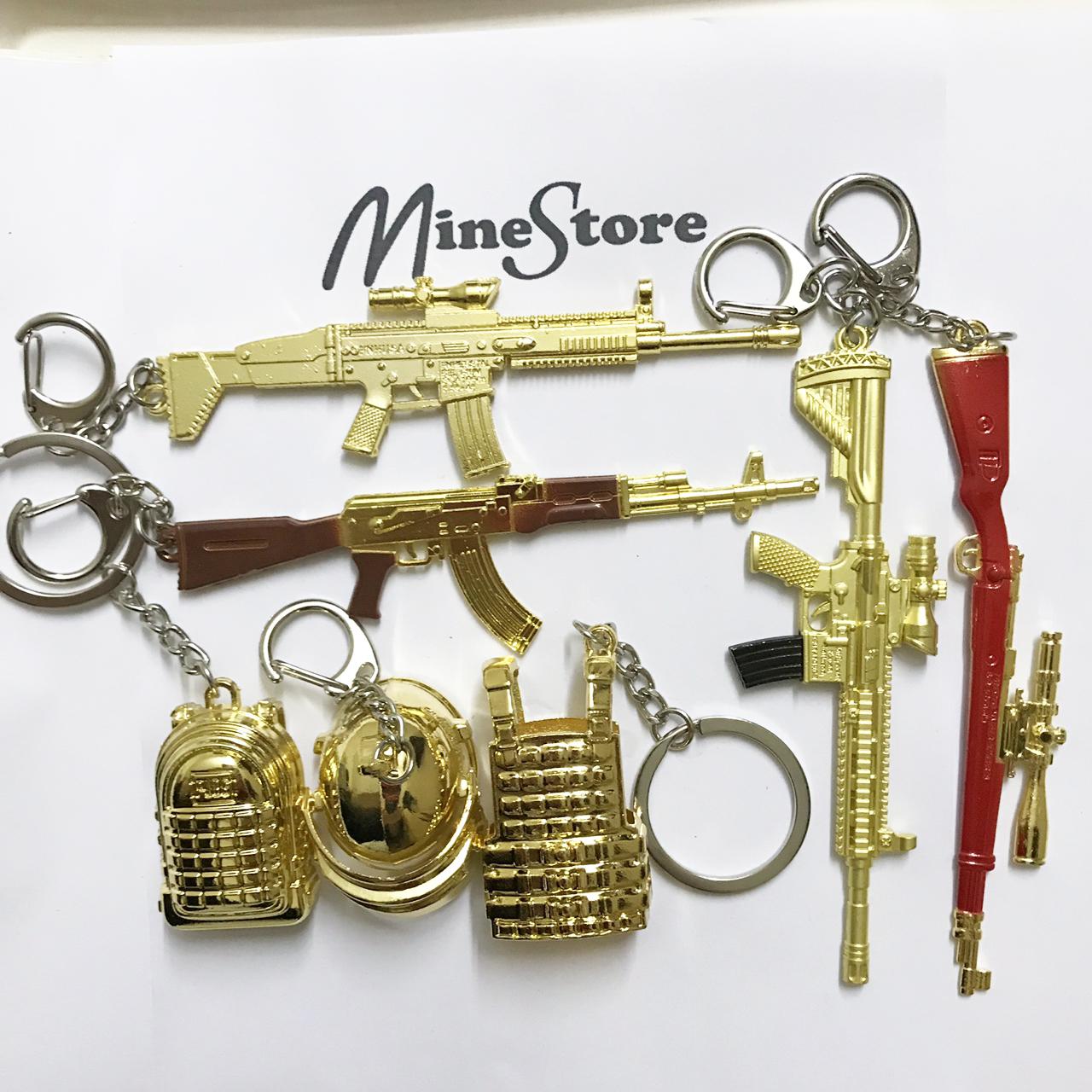 Full Bộ 7 Móc Khóa PUBG Skill Gold: Mũ 3, Balo 3, Giáp 3, Scar-L, M416, AKM, Kar 98