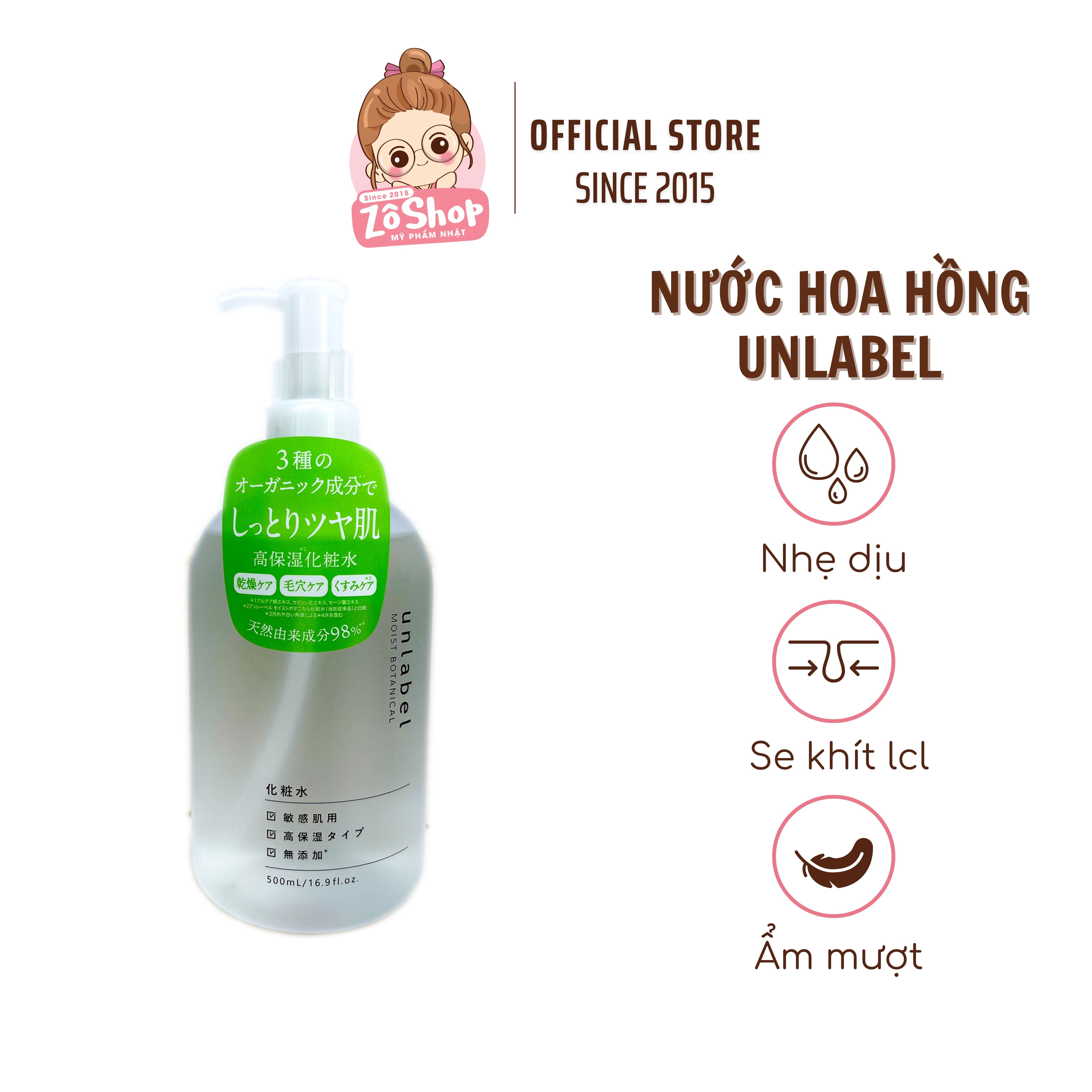 Nước hoa hồng dưỡng ẩm, bảo vệ da siêu nhẹ dịu - Unlabel Moist Botanical Toner R (500ml)
