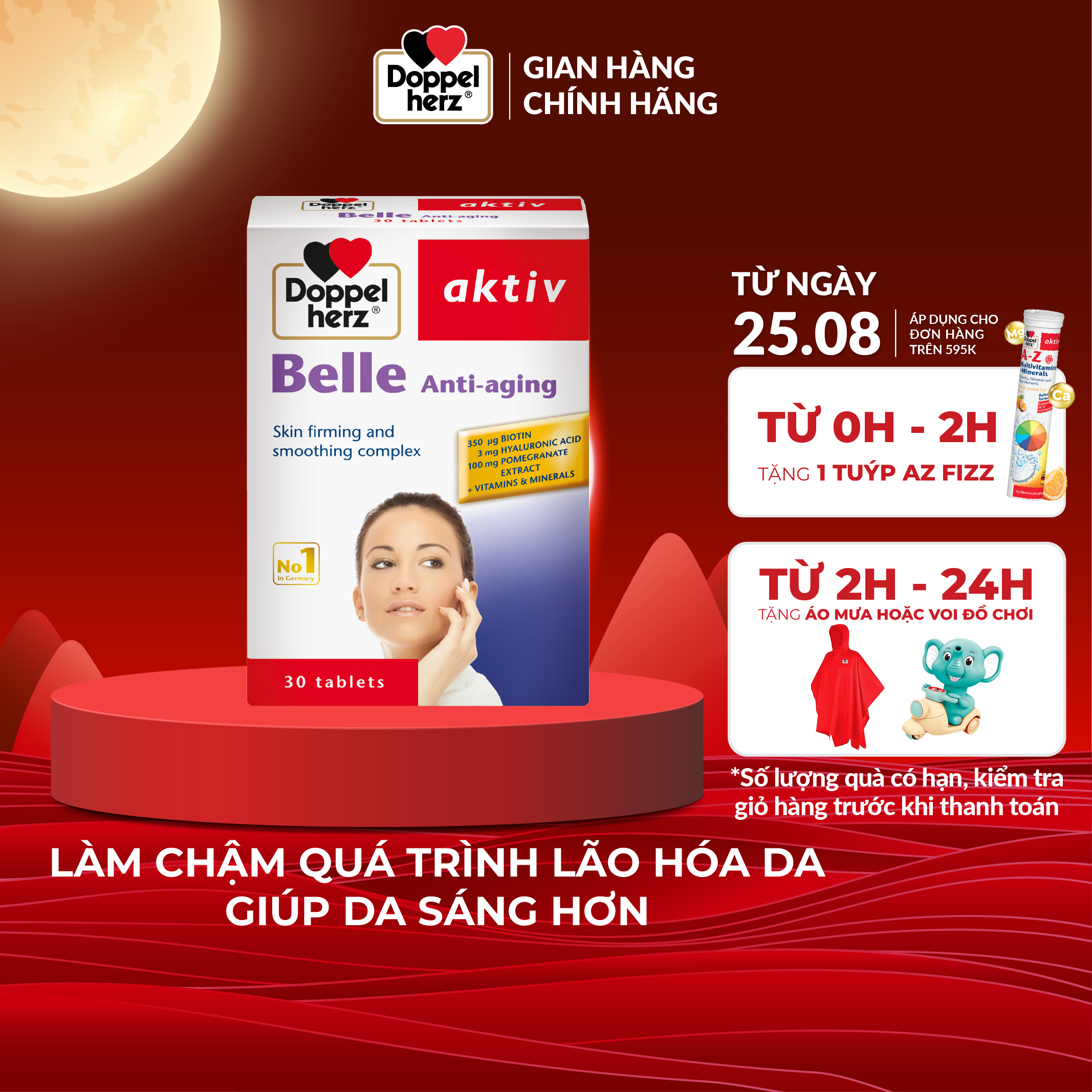 Viên uống đẹp da Doppelherz Belle Anti Aging hỗ trợ làm chậm quá trình lão hoá da, đẩy lùi nám da, nếp nhăn (Hộp 30 viên)