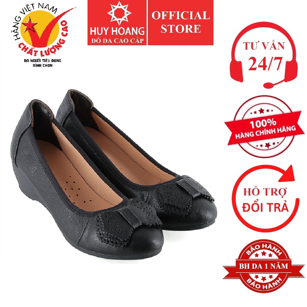 Giày nữ da bò 3 phân màu đen HK7939