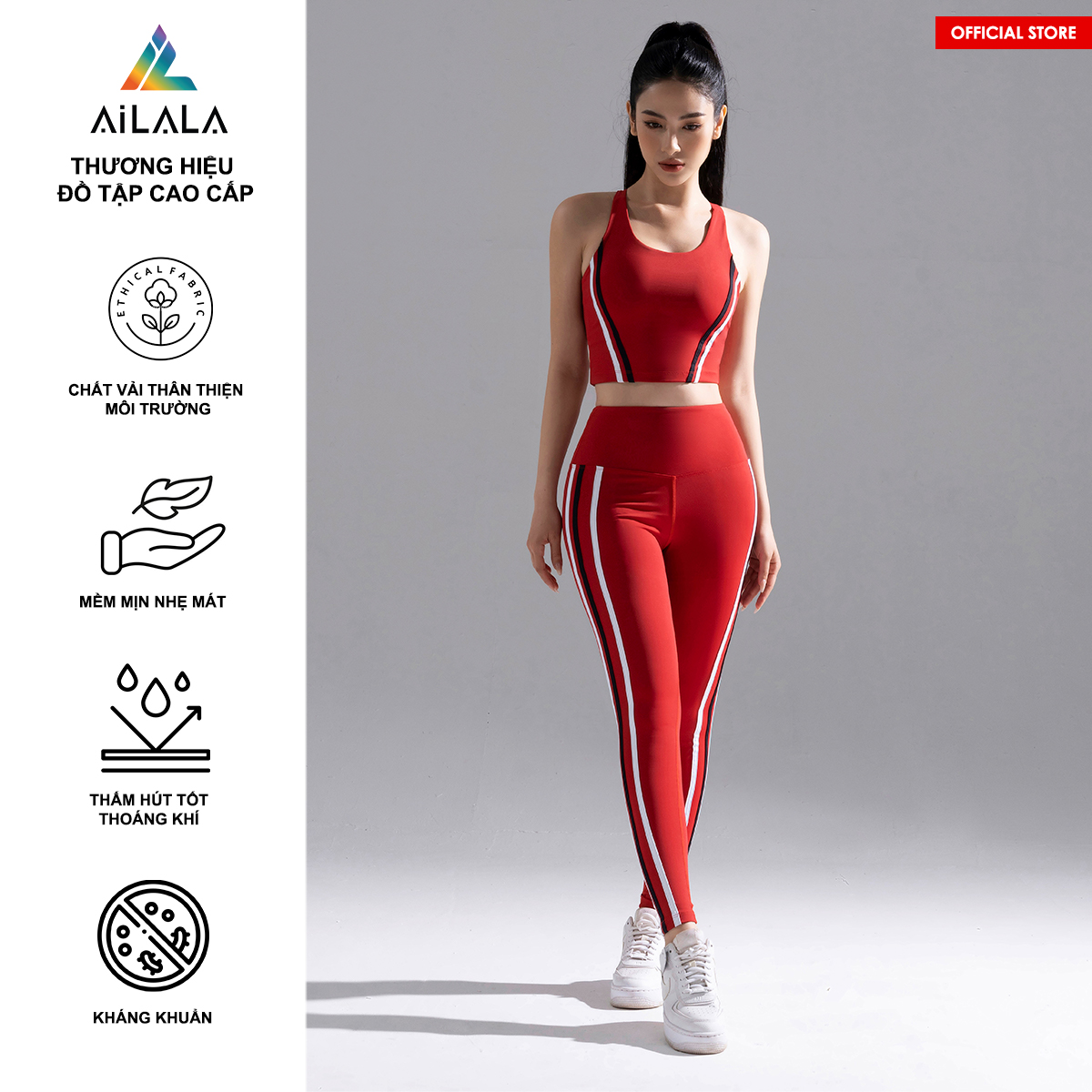 AiLALA Bộ Đồ Tập Thể Thao Nữ Mega Red , áo sẵn đệm mút, legging cạp cao, phù hợp Yoga, Gym, Pilates, thiết kế tôn dáng