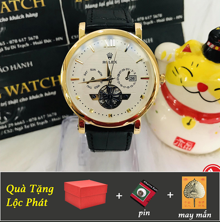 (Có Video) Đồng Hồ Dây Da Nam Giả Lộ Máy Mẫu Mới Chống Nước Kính Chống Trầy Xước Tặng Pin Tặng Hộp, Quà May Mắn Tài Lộc