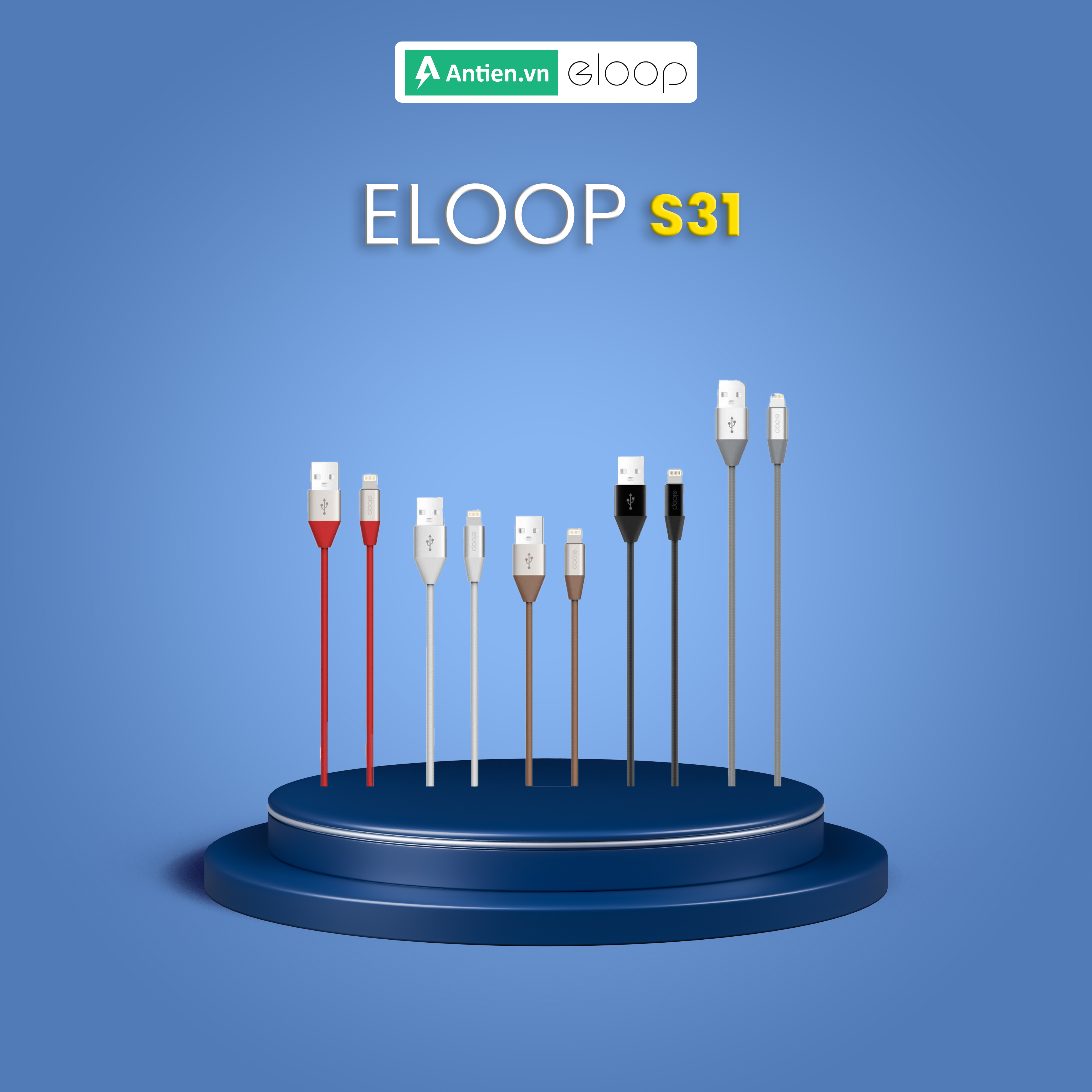 Cáp sạc iPhone Eloop S31 đầu bọc kim loại, tự động ngắt dòng khi sạc đầy, dài 1,2 mét chính hãng chuẩn Lightning - An Tiến