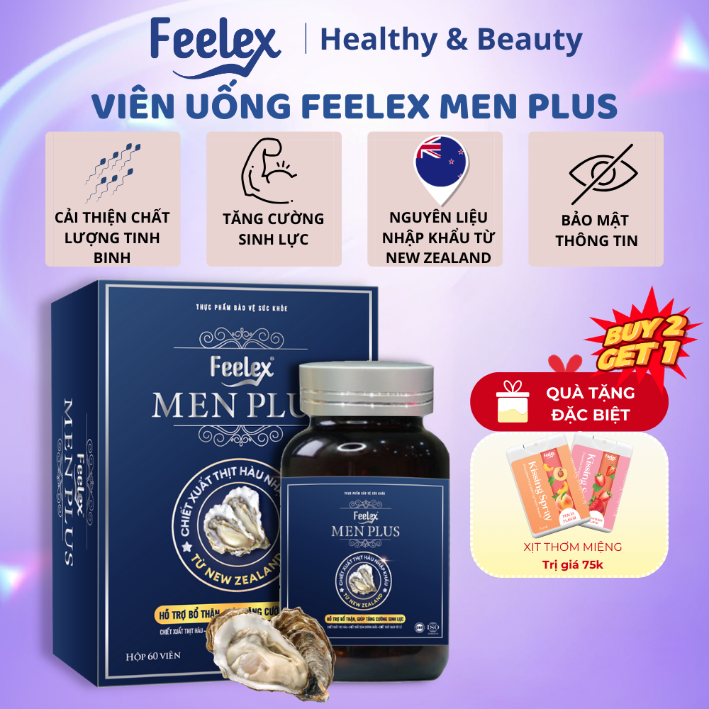 Viên uống Feelex Men Plus tăng cường sinh lý cho nam giới, khẳng định bản lĩnh phái mạnh - Lọ 60 viên