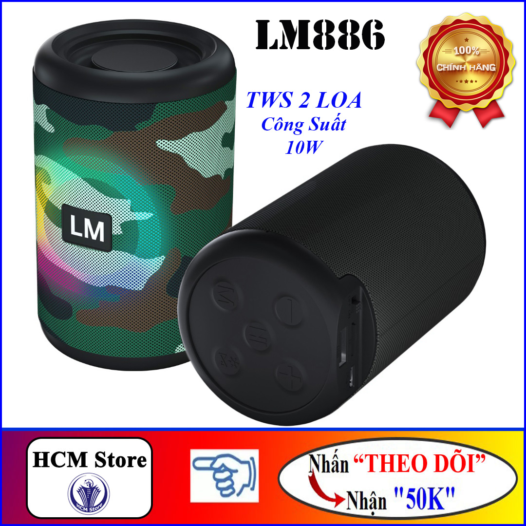 Loa bluetooth 5.0 tws lm886 kết nối 2 loa cùng lúc công suất 10w, max loa không rè - hỗ trợ tf 32gb, usb, có fm