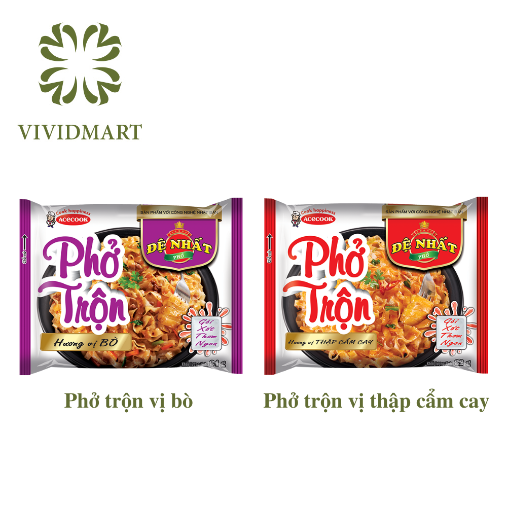 1 Package - ACECOOK - Stir-fried De Nhat Pho Instant Noodle 2 flavours
