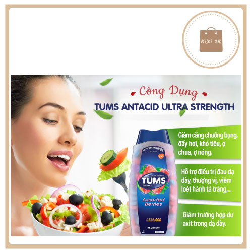 Kẹo ngậm usa hổ trợ tiêu hóa tums extra strength smoothies baies assorties 100 viên 750mg