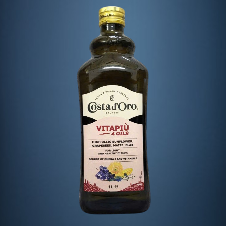 CHAI VITAPIÙ 1 Lít - DẦU THỰC VẬT 4 LOẠI (hướng dương, hạt nho, ngô, hạt lanh) / Ý / COSTA D’ORO High Oleic Sunflower, Grapeseed, Maize, Flax 4 Oils