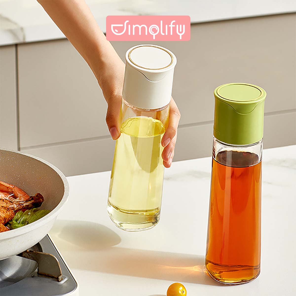 Chai đựng dầu ăn thủy tinh 500ml thông minh tự đóng mở nắp