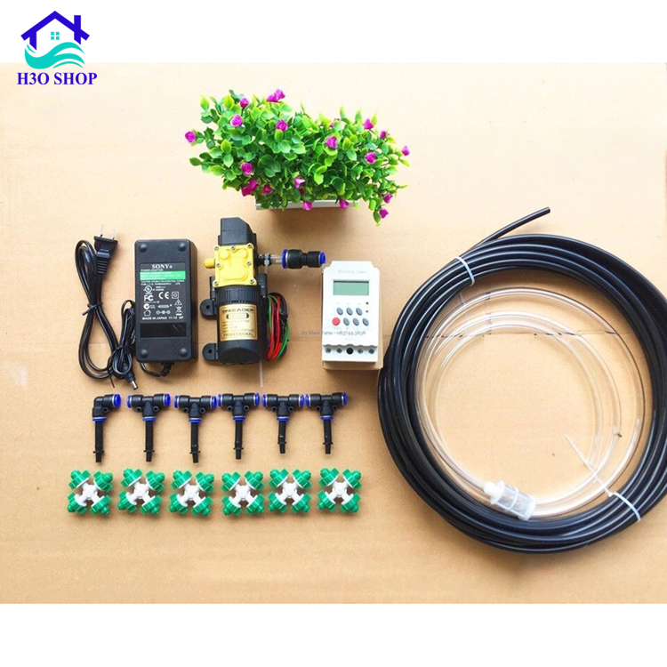 [HCM]Bộ tưới phun sương tự động hẹn giờ cho vườn lan bộ 6 béc 4 cửa - Tặng chiết áp - béc phun sương tưới lan
