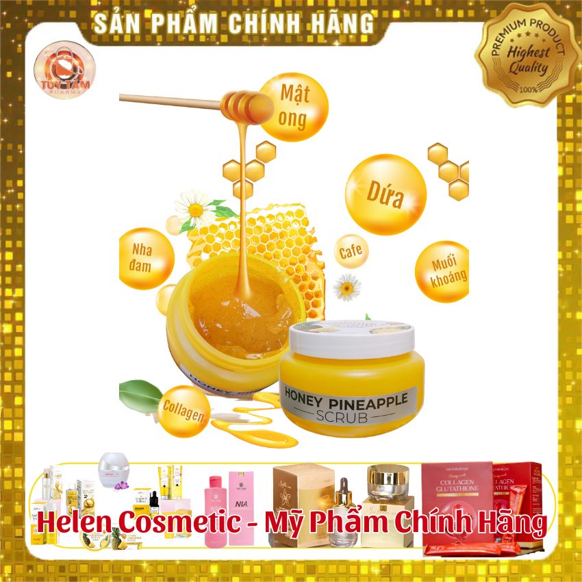 Tẩy Da Chết Dứa Mật Ong, làm sạch lớp tế bào chết nằm sâu trong lỗ chân lông, loại bỏ dầu thừa, bụi bẩn, sạch mụn. 300G
