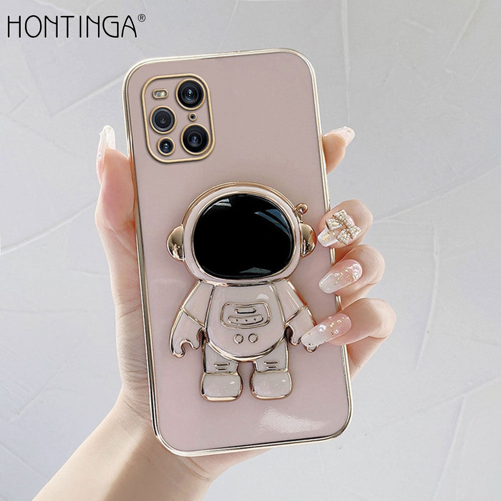 Hontinga Ốp Lưng Cho OPPO F11 F11 Pro F9 F5 Youth F5 Plus Find X3 Pro Find X3 Ốp Lưng Điện Thoại Vuông TPU Mềm Mạ Crôm Sang Trọng Màu Trơn Thời Trang Giá Đỡ Gấp Gọn Ốp Lưng Bảo Vệ Máy Ảnh Che Phủ Toàn Bộ Chống ốp Cao Su Gores Cho Bé Gái