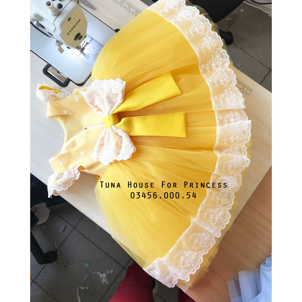 Giảm giá Váy đầm xoè công chúa thiết kế cho bé gái màu vàng tặng ...