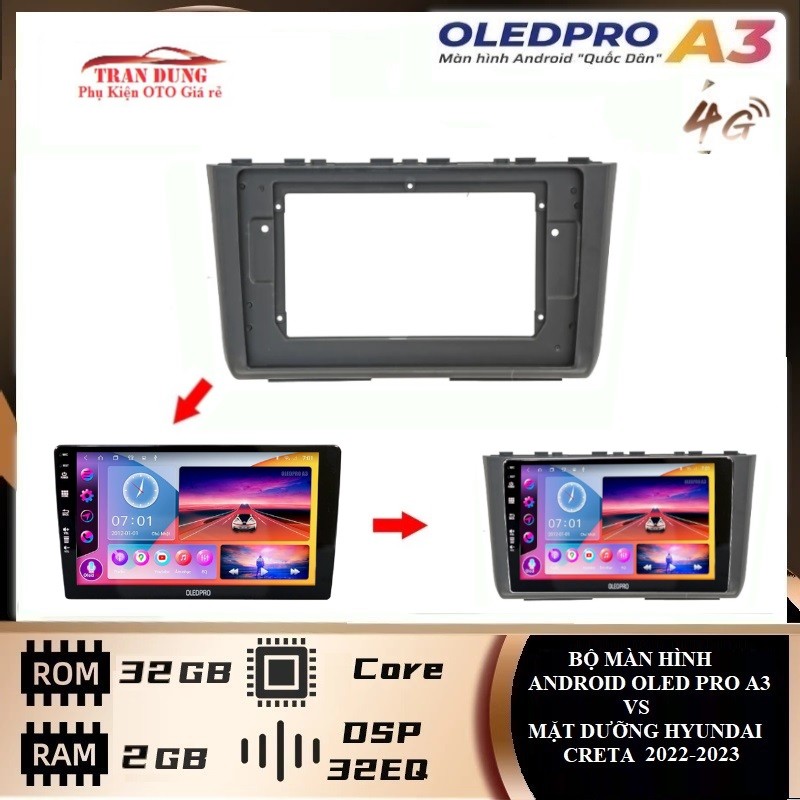 Màn Hình Android OLED Cho Ô Tô HYUNDAI CRETA 2022-2023 BẢN KHÔNG CANBUS , Đầu Màn Hình DVD Android 9