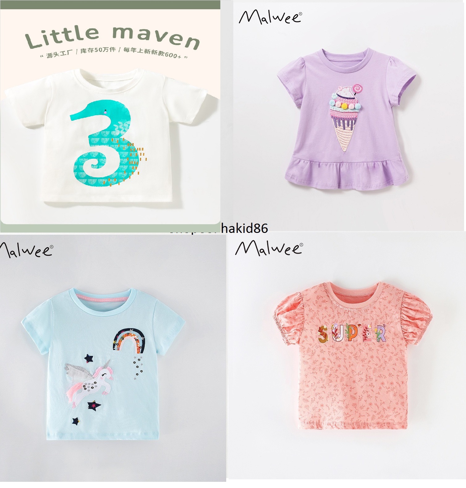 Áo thun bé gái Malwee, áo trẻ em cotton 10-28kg