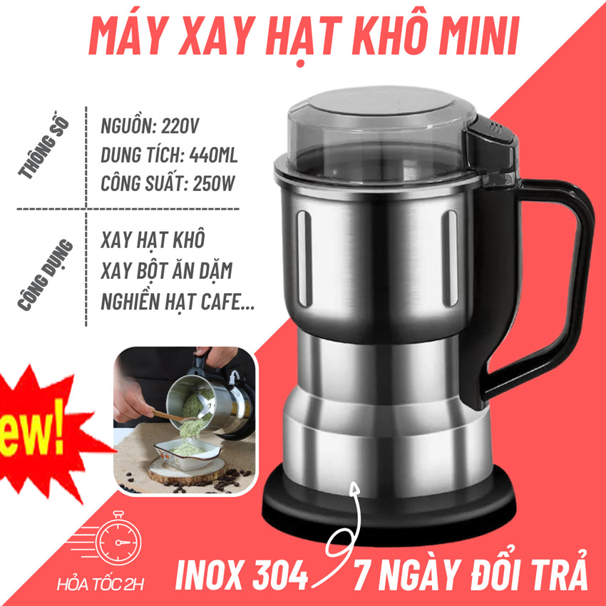 Máy xay hạt cà phê, xay bột ngũ cốc, máy xay gia đình, xay gia vị, cối xay inox dung tích lớn- công suất lớn xay cực mạnh laz hcm