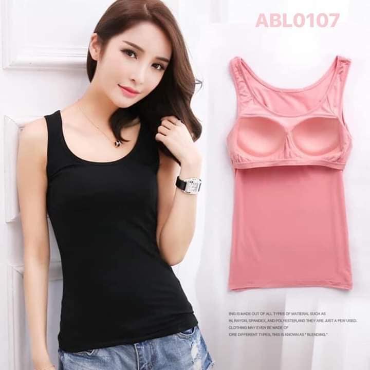 Áo ba lỗ kèm bra. Áo kèm đệm ngực, vải thun lạnh