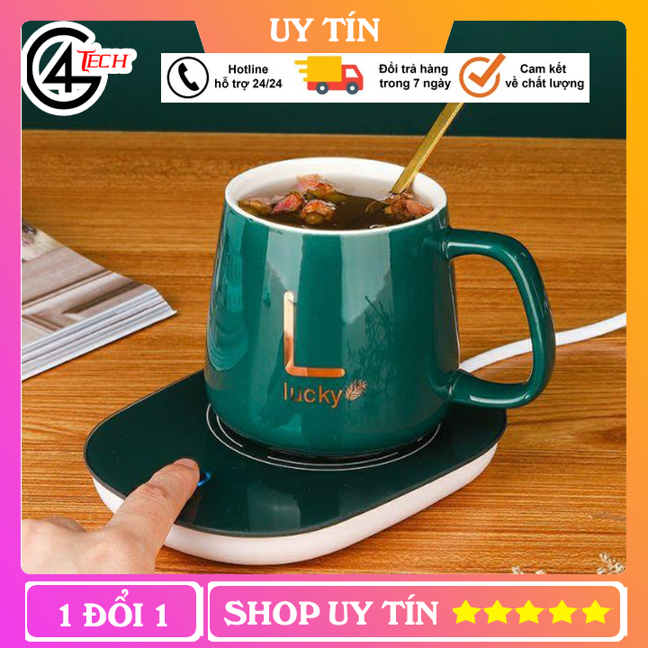 Đế cốc hâm nóng đồ uống bằng điện mini kèm cốc sứ phong cách hoàng gia siêu sang trọng, Mẫu mới nhất 2020