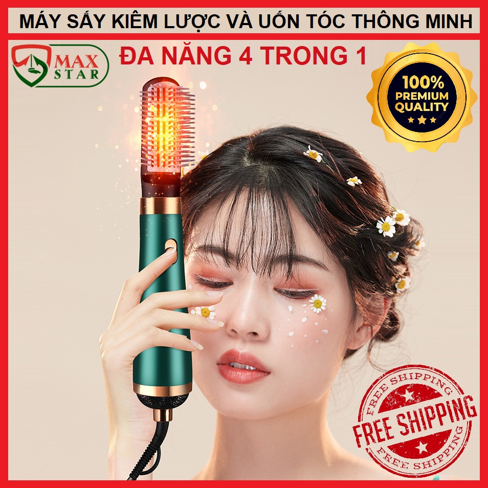 Lược điện tạo kiểu tóc kiêm máy sấy khí 4 trong 1 tạo phồng đa năng Máy sấy kiêm lược tạo kiểu tóc cao cấp Lược điện ✅