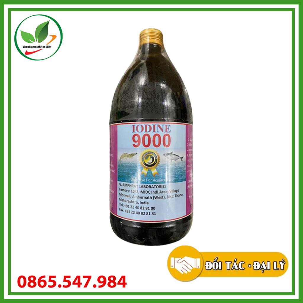 Iodine 9000. Chuyền diệt khuẩn, trị mòn đuôi, đứt râu, nhiễm khuẩn cho tôm cá. Chai 1lit