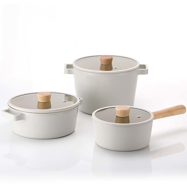 [HÀNG CHÍNH HÃNG] Bộ 3 nồi sâu chống dính bếp từ FIKA NEOFLAM Hàn Quốc. Sản phẩm gồm nồi sâu chống dính đế từ 18cm, nồi sâu chống dính đế từ 22cm, nồi nông chống dính đế từ 22cm (trắng ngà)