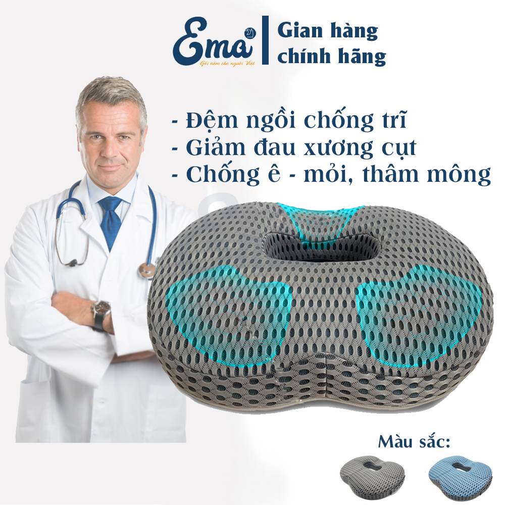 Đệm ngồi chống trĩ Ema thế hệ mới - Ruột đục lỗ kết hợp vỏ lưới 5D thoáng khí tránh bí nóng, đổ mồ hôi khi ngồi lâu