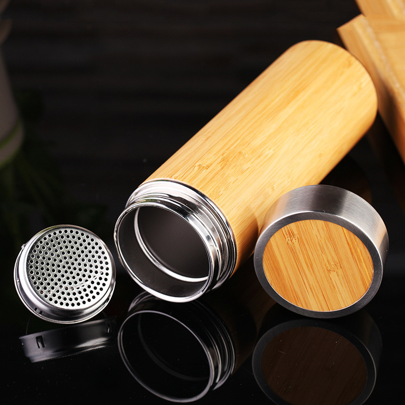 Bình nước giữ nhiệt lõi inox vỏ gỗ tre t7 cao cấp