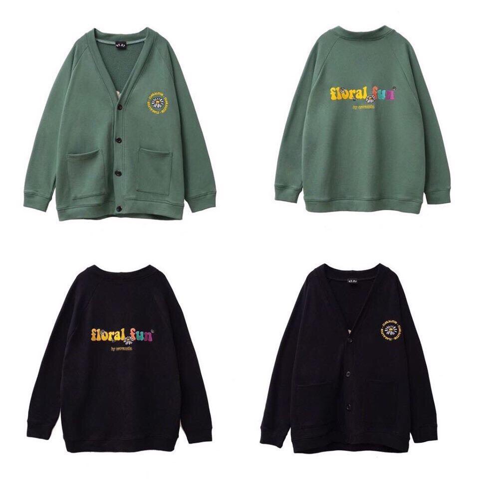 ( VIDEO THẬT ) Áo Khoác Hoodie, Cardigan, Jacket Form Rộng Nút Cài Unisex Chất Liệu Thun NỈ Ngoại In Hoa Cúc