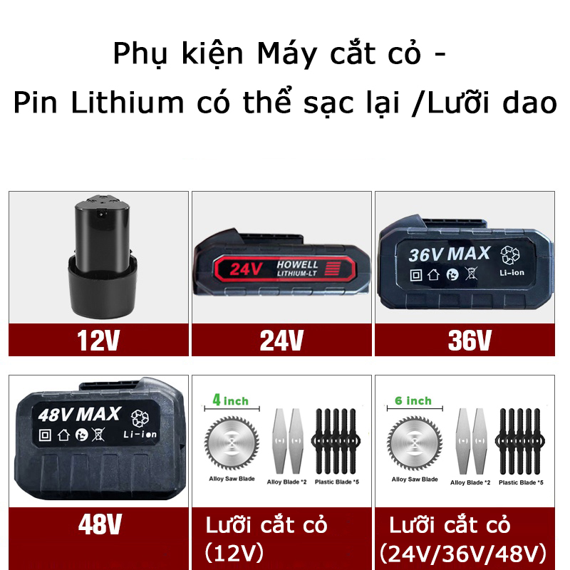 Phụ kiện máy cắt cỏ - 12v/24v/36v/48v pin lithium có thể sạc lại /lưỡi máy cắt cỏ