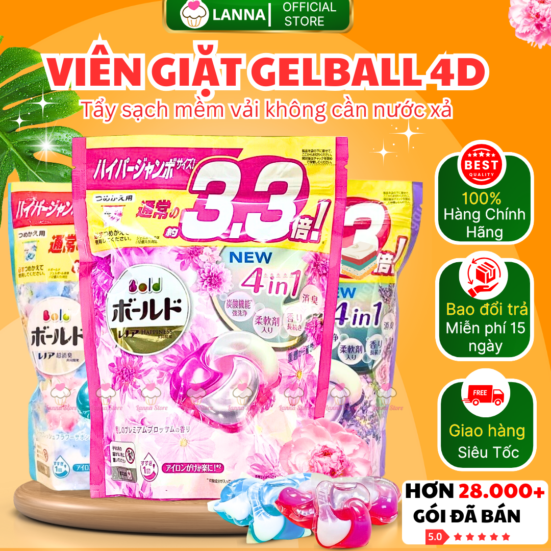 Viên giặt Gelball 3D  / Gelball 4D / Nước giặt (Túi 46 viên/ 18 viên) - Nhật Bản