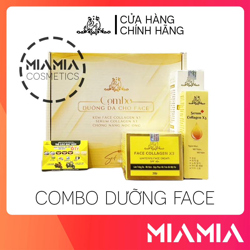 Combo dưỡng da cho face collagen x3 chính hãng - kem face collagen x3 + serum collagen x3 + chống nắng nọc ong