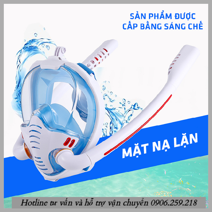 Mặt nạ lặn biển full face 2 ống thở đôi chống đọng sương phiên bản mới có mount gắn gopro
