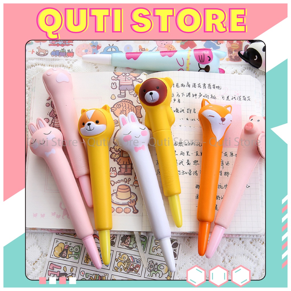 Bút bi bấm mực nước squishy gấu bông hình con vật và trái cây cute quti b17