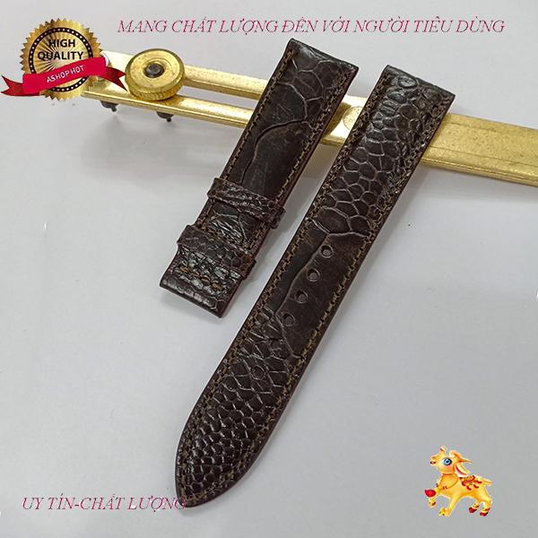 Dây đồng hồ da đà điểu vây chân cho nam size 20mm màu nâu
