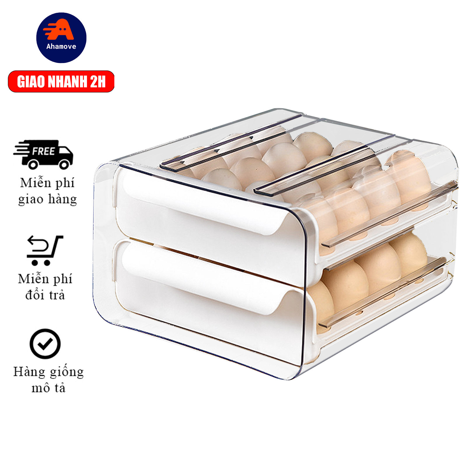 Hộp đựng trứng 2 tầng 32 quả cao cấp, Hộp đựng trứng tủ lạnh, hộp đựng trứng 2 tầng, hộp đựng trứng gà, khay đựng trứng 32 quả, khay đựng trứng trong tủ lạnh