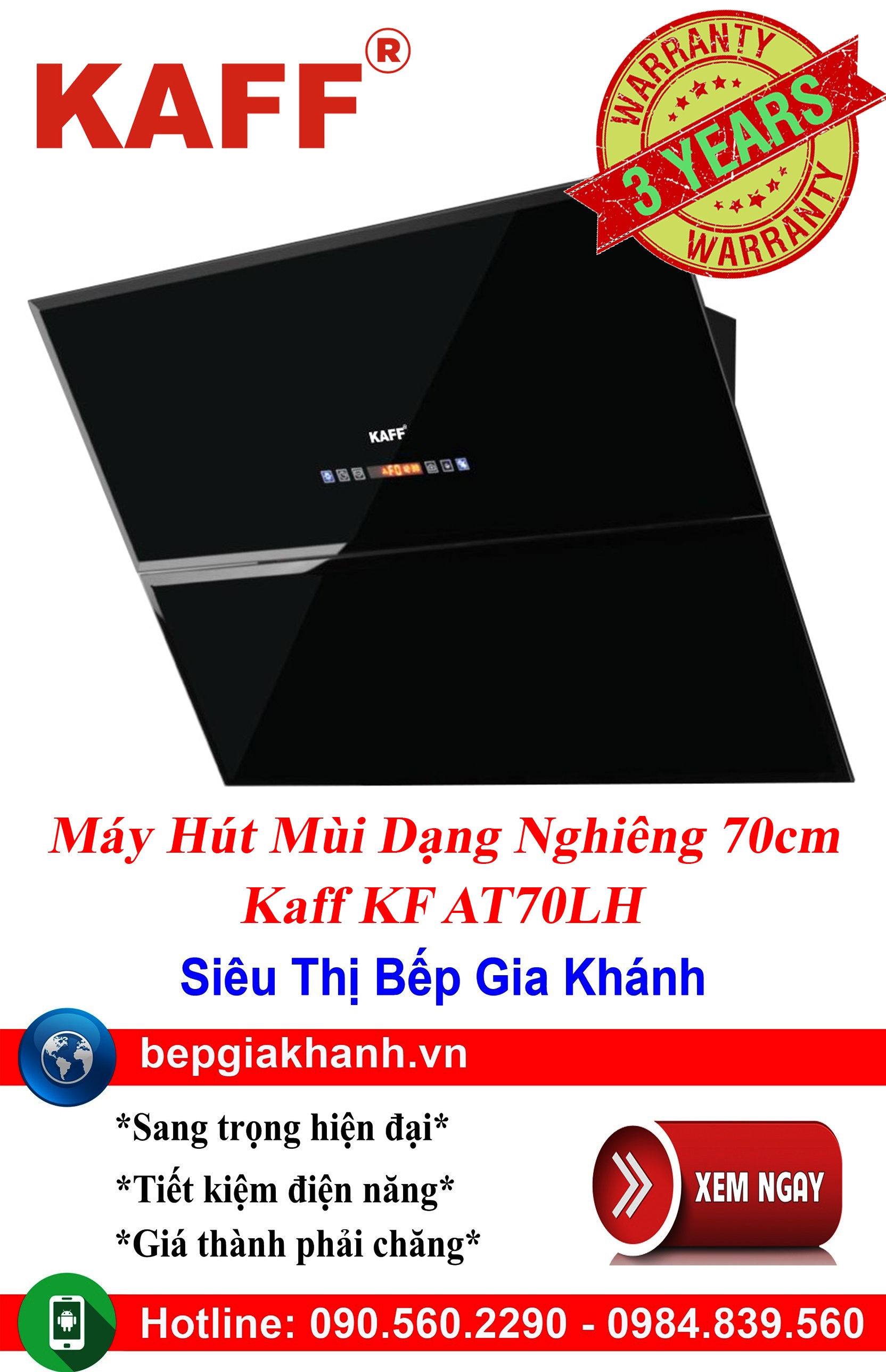 [HCM]Máy hút mùi dạng nghiêng 70cm Kaff KF AT70LH máy hút mùi nhà bếp máy hút mùi bếp máy hút mùi kính cong máy hút mùi canzy máy hút mùi mini máy hút mùi âm trần máy hút mùi electrolux may hut mui