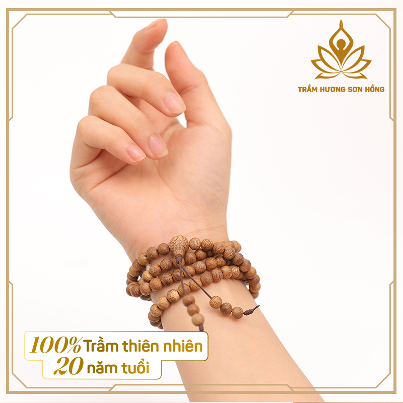 Vòng tay 108 hạt trơn trầm hương 20 năm tuổi - 6ly - 7ly -8 ly
