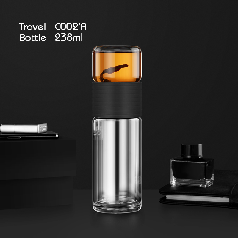 Bình trà thủy tinh chịu nhiệt mang đi làm Samadoyo Travel C002A 238mL - Ấm pha trà thủy tinh 2 lớp cho văn phòng, du lịch Samahome Shop