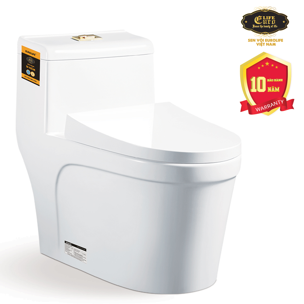 [Trả góp 0%] Bồn cầu 1 khối men sứ Nano tuyết nắp đóng êm Eurolife  EL-BC216 (Trắng)