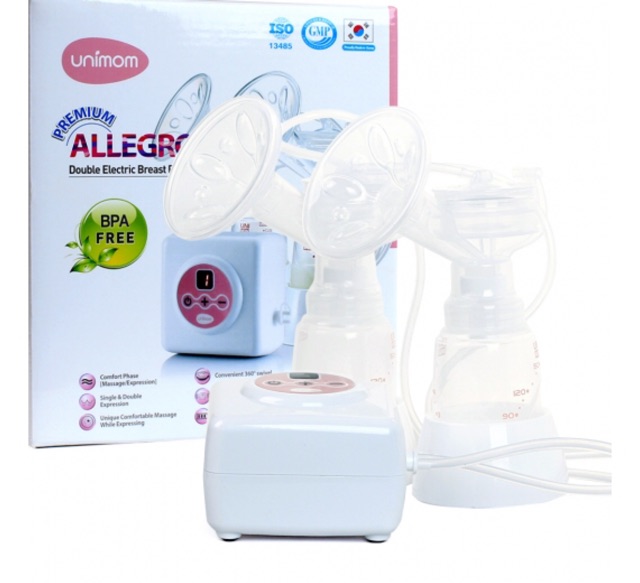 Máy hút sữa điện đôi Unimom có matxa silicon Premium Allegro - Tặng kèm 30 túi trữ sữa Unimom