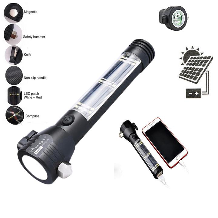 Đèn pin sinh tồn Police 11 chức năng Solar siêu sáng vỏ trắng