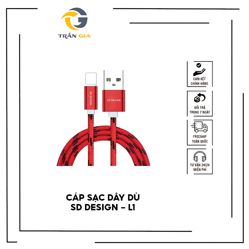 Cáp sạc dây dù sd design l1 cho ip,và dây sạc micro usb,cáp sạc chống đứt chống rối bảo hành 12 tháng